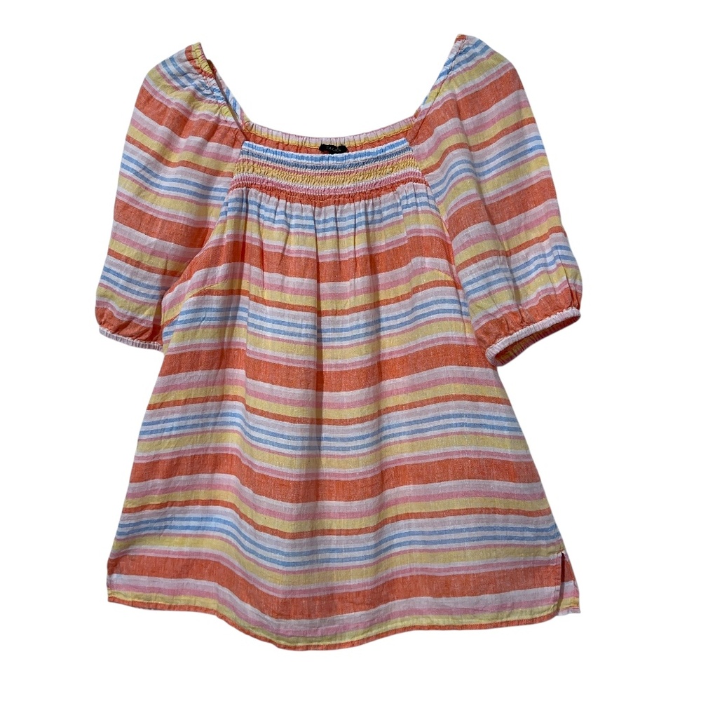 Talbots Striped Linen Top Womens Size L Puff Sleeves - Picture 5 of 5